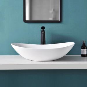 Davivy 24'' X 13.8'' Large Oval Vessel Sink with Pop Up Drain,Bathroom Vessel Sinks,Bathroom Sinks Above Counter,White Vessel Sink,Ceramic Vessel Sink,Oval Sink Bowls for Bathroom (Large)