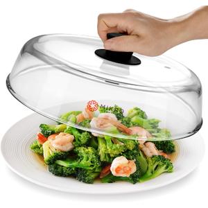Mikro Innovations 10.5-Inch Glass Microwave Splatter Cover Borosilicate Glass Food Plate Splatter Guard with Vent Hole, BPA-Free, Easy-Grip Silicone Knob, Dishwasher Safe (1, Black, 10.5in)