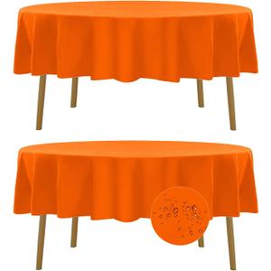 Fokitut 2 Pack Waterproof Round Tablecloth, 60 Inch, Stain Resistant and Wrinkle Polyester Table Cloth, Fabric Table Cover for Kitchen Dining, Wedding, Party, Holiday Dinner-Orange