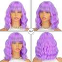 Purple Wig with Bangs Short Light Purple Wigs for Women, Lavender Purple Bob Wavy Wig Synthetic Cosplay Wigs for Party Halloween Party