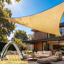 Amgo Heavy Duty 19x9 ft Beige Sun Shade Triangle Pro Ring Shade Sail, 260 GSM Commercial Grade UPF50 Sunshade, Reinforced Corners & Edges