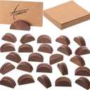 Colingmill 24 Pcs Wooden Table Number Stands Wedding Table Name Holder Semicircular Design Place Card Holders with 24 Pcs Tented Cards for Retail Shop Wedding Party Events Decoration(Brown)