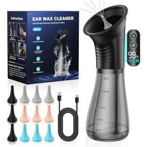 Ear Wax Removal with One-Piece Waste Tank, Powered Ear Wax Remover, IPX7, 5000mAh, 12 Tips, 3 Pressure Modes, Safe & Effective Ear Cleaning Electric Water Irrigation System at Home