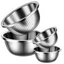 salad-bowls,4PCS Meal Prep Stainless Steel Mixing Bowls Set, and Kitchen Food Storage Organizers | Ecofriendly, Cooking and Storage Nesting Dough, Kitchen Stainless Steel Microporous Colander