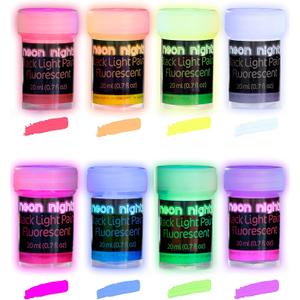 Glow in the Dark Paint - Pack of 8 Multi-Surface UV Paint Set - UV & Blacklight Activated, Self Luminous, 20mL - Perfect for Halloween and Holiday Decor, Easter Egg Painting Decoration
