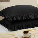 Ruffled Pillow Cases Set of 2, Black Standard Pillow Shams Brushed Microfiber Edge Ruffled Soft Pillow Cover with Envelope Closure for Bedding Decor (20"x26")