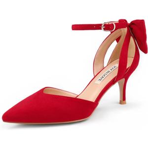 JOY IN LOVE Women's Pumps Kitten Bow Heels Closed Pointed Toe Sandals Ankle Strap Dress Shoes, Size 7.5