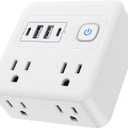 Multi Plug Outlet Extender with USB - Surge Protector Splitter 4 USB Wall Charger - Multi Plug Outlet Splitter,Widely Spaced Outlet for Travel, Home, College Dorm Room,White