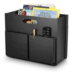 ABC life Magazine Holder Stable Magazine Rack Floor, Foldable PU Leather Newspaper Book Storage Basket Box, Upgraded Magazine File Folder Organizer Free Standing, for Living Room Home Office, Black(13.8"L x 5.9"W x 10.6"H)