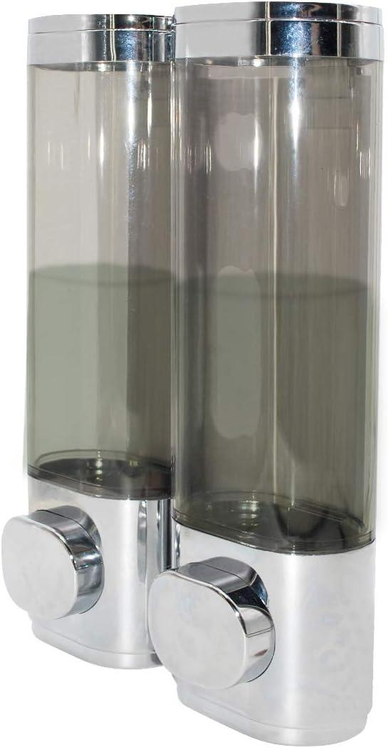 2-Chamber Soap Dispensers Wall Mount,400ml Bathroom Shower Pump Dispenser,Press Manually Lotion Shower Soap Dispenser Usefor Home,Bath,Kitchen,Hotels,Restaurants(Silver)