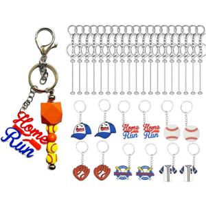 RF REENFAYA Beadable Keychain Bars Bulk Blank Creative Cute Keychains Bar with Baseball PVC Keychain Gifts for DIY Crafts