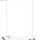 Clothes Rack, 130LB Capacity Heavy Duty Clothing Rack with Wheels and Bottom Shelf, 52.17 Inch Rolling Racks for Hanging Clothes, Coats, Shirts, Sweaters, Skirts, Dress, White (Single)