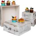 Vintage Square Wooden Cake Stands For Display, Set Of 4 Wood Cupcake Stands Risers, 12 Inches Rustic Wood Crates For Wedding Cake Display, Square Wooden Display Risers For Home Decor (Vintage White)