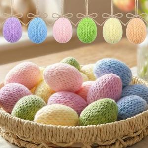 Lyrow 18 Pcs Knitted Easter Eggs Decorations Handmade DIY Knitting Pastel Eggs Crochet Mini Hanging Ornaments for Easter Basket Tree Bowl Centerpiece Party Favors Gifts Spring Home Decor(Stylish)