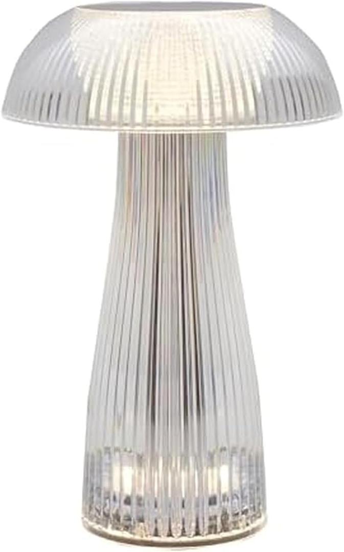 Clear Acrylic Mushroom LED Rechargeable Cordless Lamp, 6.9x6.9x10.2 Inch