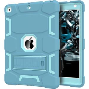 CCMAO for iPad 9th/8th/7th Generation 10.2 Inch Case 2021/2020/2019, with Kickstand, Heavy Duty Shockproof Hybrid Three Layer Protective Cover,Blue+Green