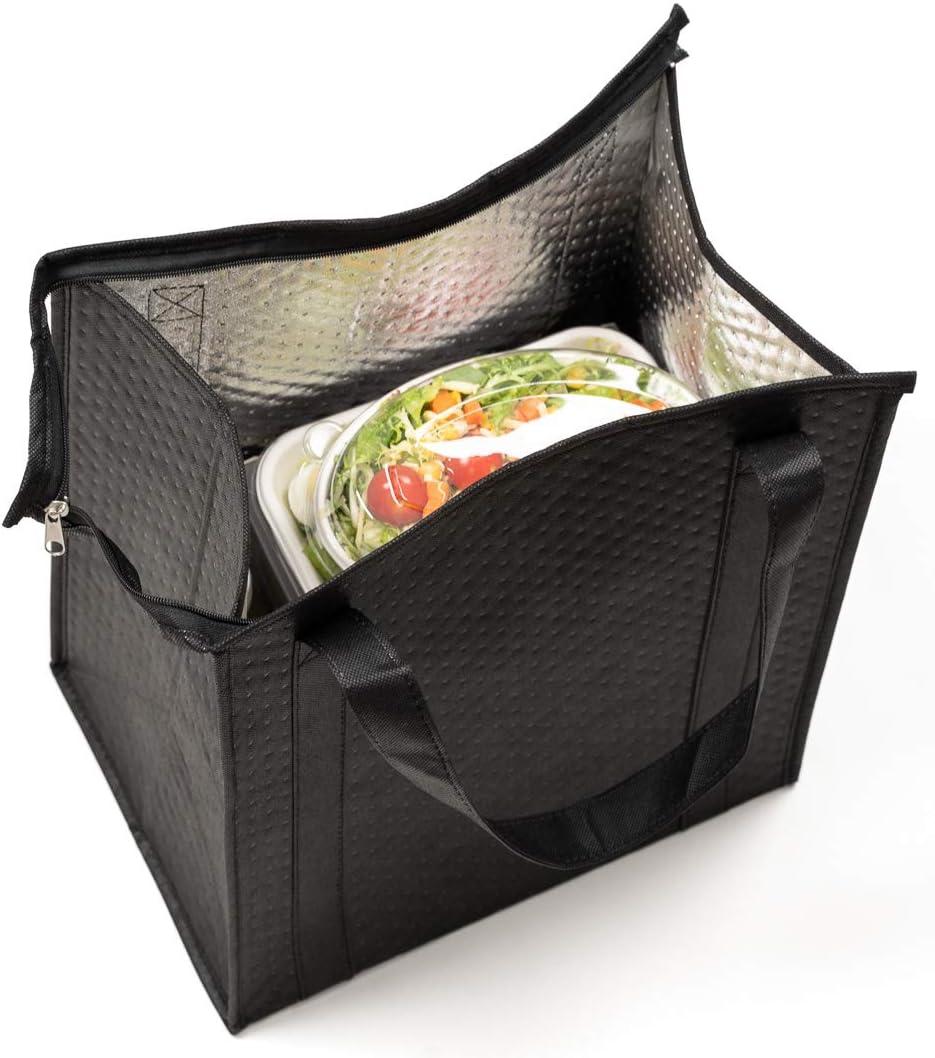 Cater Tek 14.9 x 13.1 x 9.4 Inch Food Delivery Bags, 10 Insulated Food Carriers - Leakproof, Reusable, Black Non Woven Fabric Catering Bags, for Hot Or Cold Meals