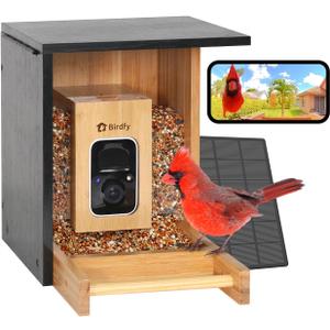 Birdfy Smart Bird Feeder with Camera, High-End Bamboo, Solar Powered, 2K HD Live Stream, Auto Capture Birds & Notify in Time, AI Recognition, Ideal Present for Bird-Watching&Learning