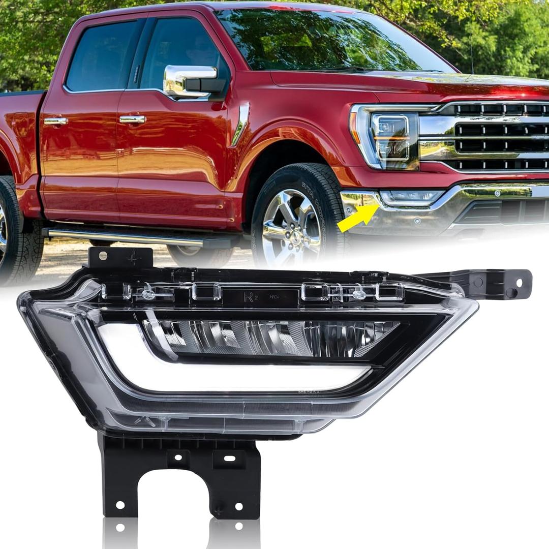 Right Passenger Side LED Fog Light Compatible for 2021 2022 2023 Ford F150 F-150 Front Bumper Light W/Bulbs W/O Wiring Harness Driving Lamp Assembly RH FO2593259 19629100 ML3Z15200C