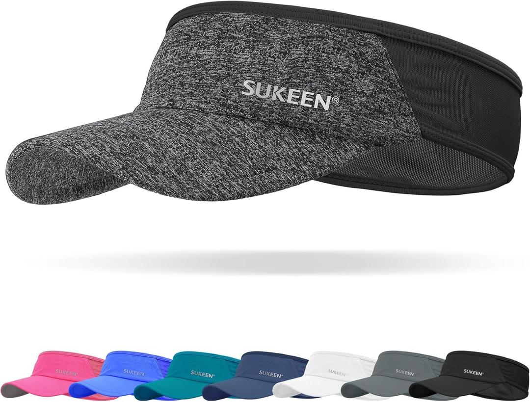 Sukeen Sports Sun Visor Men Women Lightweight Packable Cooling Stretchy Visor Hat for Running, Tennis, Golf (Gray)