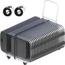 Adjustable Folding Chair Cart with Wheels & Two 78.7in Ropes, 300 LBS Capacity for 35 Chairs Heavy-Duty Folding Chair Dolly, Multi-Function Storage Cart for Party, Wedding, Meeting, White
