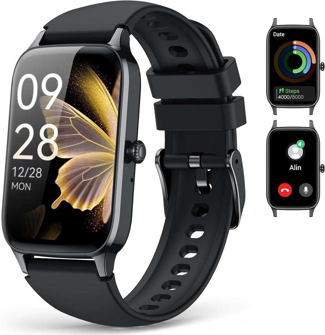 Fitness Tracker for Women Men, Activity Smart Watch Compatible with Android iPhone, Step Counter with 110+ Sports, Sleep Monitor, Calorie Counter, IP68 Waterproof (Black, 1.57)