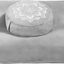 Meditation Zafu Cushion Set with Buckwheat Hulls & Memory Foam - Ergonomic Support for Yoga & Sitting - Removable Machine-Washable Luxury Velvet Cover - for Adults and Kids (Grey)
