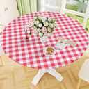 Smiry Round Picnic Tablecloth, Elastic Waterproof Fitted Vinyl Tablecloths for 45"-56" Tables, Flannel Backed Buffalo Plaid Table Cover for Dining, Camping, Outdoor, White and Red