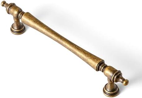 Goo-Ki 5 Pack 5 Inch Antique Brass Cabinet Pulls – Ornate Tapered Handle with Decorative Finials & Sculpted Detailing, Vintage Hardware for Kitchen & Furniture