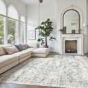 Soalmost Washable Area Rug 8x10, Large Soft Rugs for Living Room Vintage 8x10 Area Rugs for Bedroom Dining Room Non-Slip Stain Resistant Under Table Blue Ivory Rug