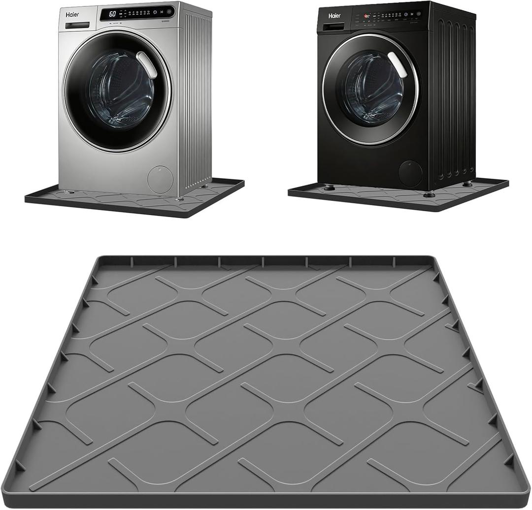 Washing Machine Drain Pan Silicone Mat, 32 x 30 Inch Washer Drip Tray, Non-Slip Waterproof Washer Tray for Floor Protection, Anti-Vibration Mat for Washer or Dryer