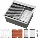 SHACO 21 Inch Drop In Kitchen Sink, 21 x 20 Inch Top Mount 16 Gauge Stainless Steel Single Bowl Workstation RV Small Kitchen Outdoor Laundry Wet Prep Sink with Accessories (Brushed Nickel)