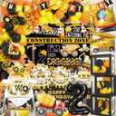 Construction 2nd Birthday Party Supplies ,Dump Truck 2nd Birthday Party Decorations Tableware Includes Box Cutout Sash Plates, Cup, Napkin, Balloon, Backdrop, Tablecloth, Banner, Construction 2nd
