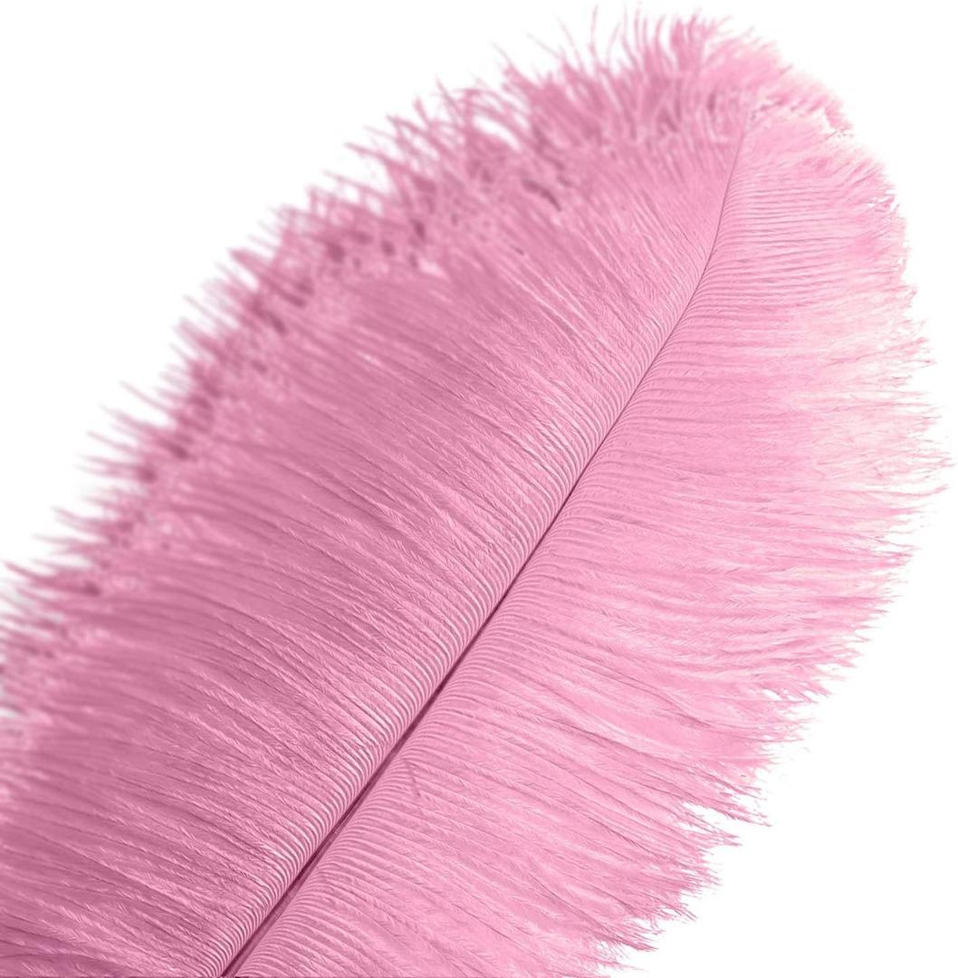 Piokio 10 pcs Pink Ostrich Feathers 14-16 inch(35-40 cm) Bulk for Wedding Party Centerpieces, Gatsby Decorations