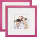 Picture Frames 8x8 2 Pack Nature Solid Wood Pink for Wall Mounting and Tabletop Display, Pink