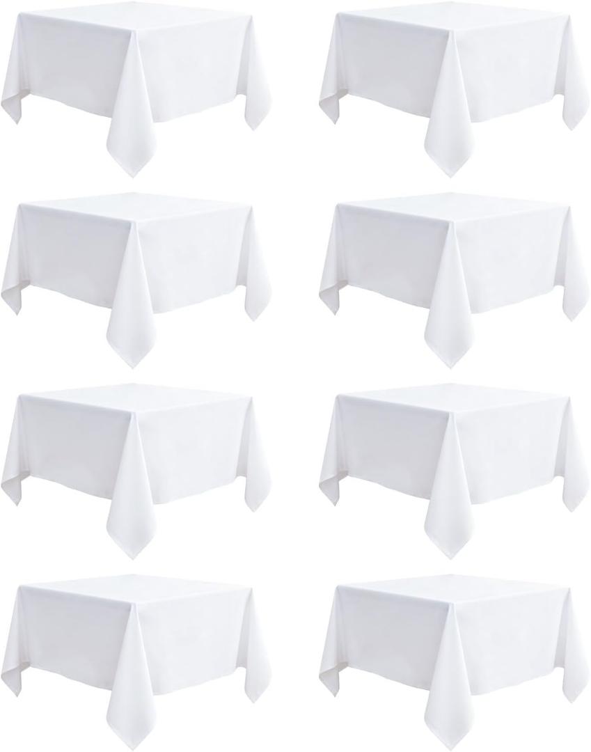 8 Pack White Table Cloth 54 x 54 Inch Square Tablecloth, Wrinkle Resistant White Tablecloth Washable Polyester Fabric for Party Wedding Banquet