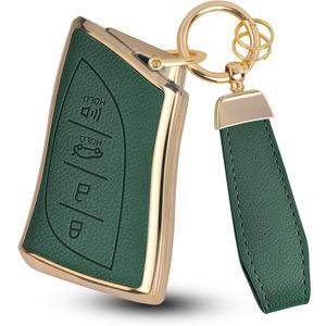 QBUC for Lexus Key Fob Cover with Keychain,Upper Leather + Soft TPU Car Key Case Shell for Lexus 2018-2025 ES350 ES300h UX200 RX350 RX450h NX300h GX460 TX550 LX600 LS500 LC500h,4 Buttons(Green)