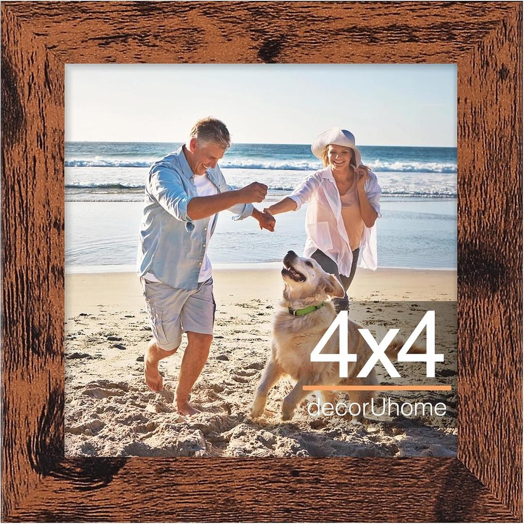 decorUhome 4x4 Picture Frame, Display Pictures 4x4, Wall & Tabletop Display Photo Frame, Distressed Brown, 1 Pack