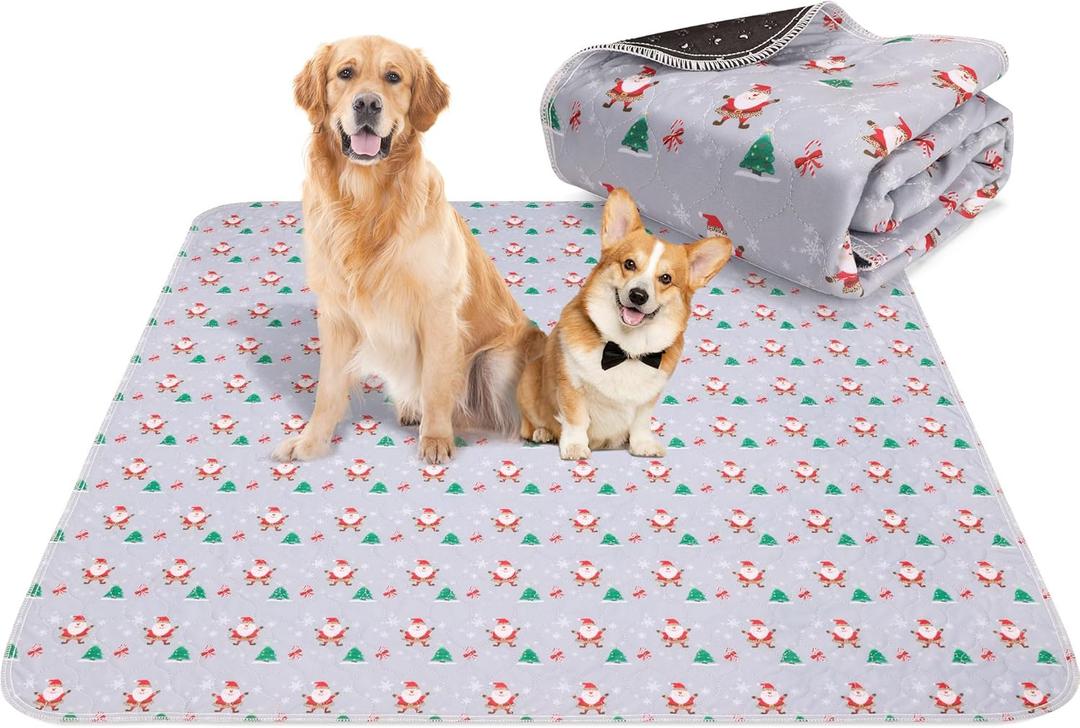 Aitmexcn Christmas Washable Pee Pad for Dogs, 2PCS 31x36in Xmas Super Absorbent Reusable Puppy Pads Pet Training Pads, Waterproof mats for Playpen, Crate, Whelping Box, Potty Training (Christmas Santa Claus)