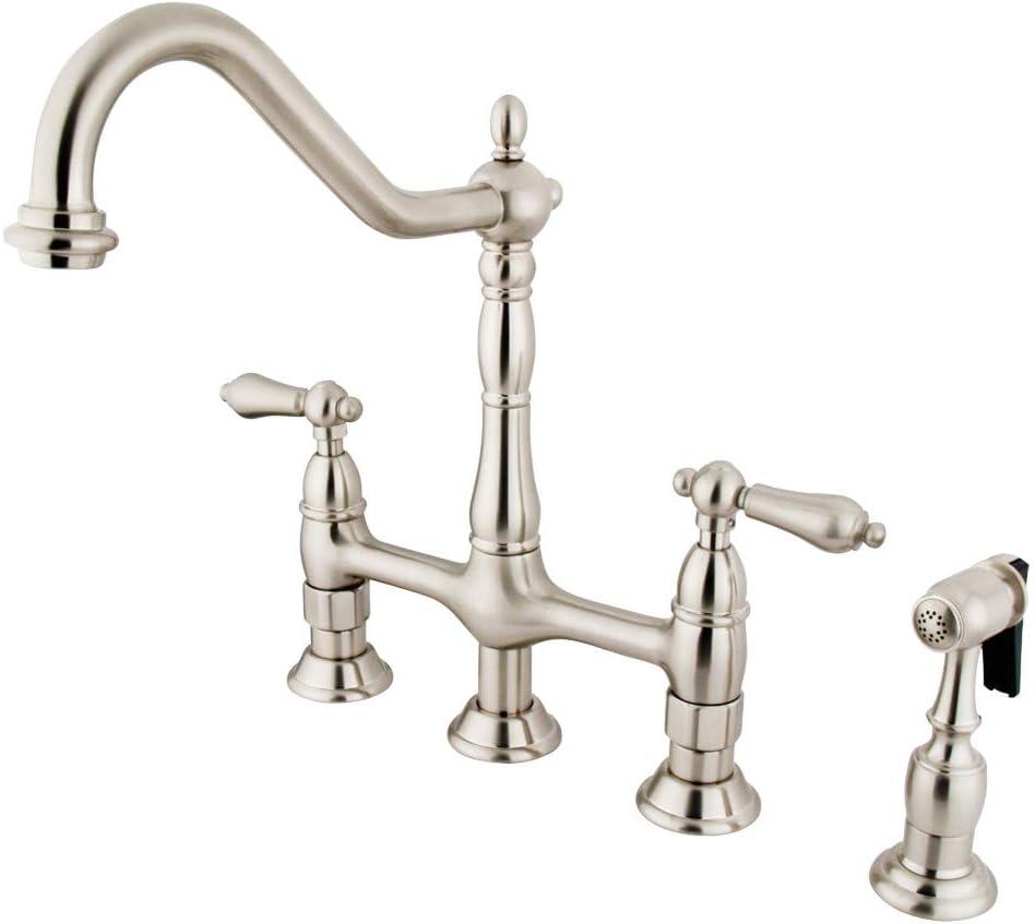 KINGSTON BRASS KS1278ALBS Heritage 8" Kitchen Faucet with Brass Sprayer, Satin Nickel
