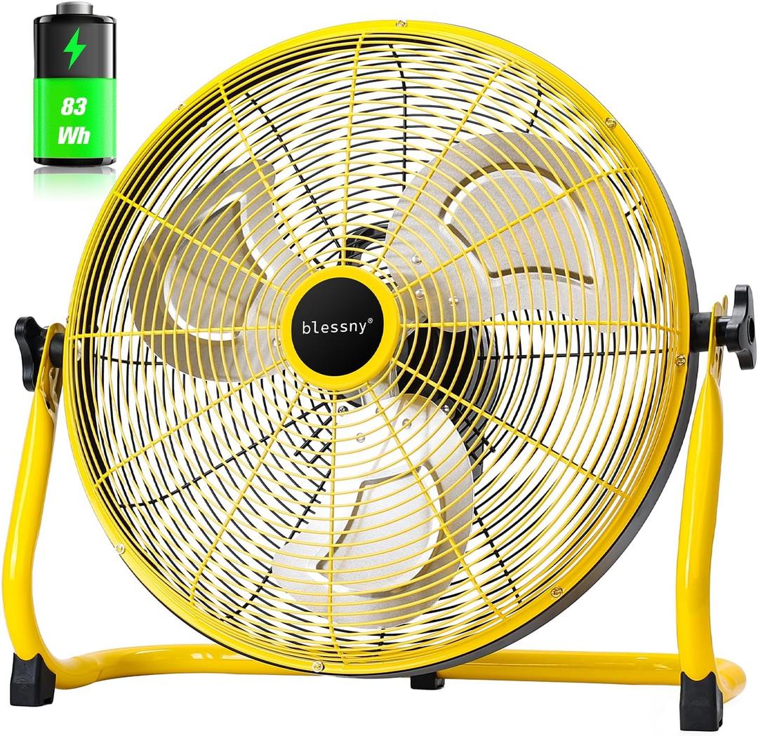 blessny 16'' Portable Rechargeable Floor Fan for Home Patio Camping Gym RV Greenhouse, Max 60 Hours Long Running Time