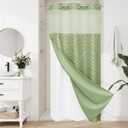 Sage Green Small Stall Boho Shower Curtain with Snap-in Liner 36 x 74, No Hooks Tufted Chevron Striped Textured Shower Curtain for Bathroom Decor with See Through Mesh Top Window