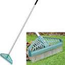 Artificial Turf Rake with Adjustable Steel Handle from 32 to 61 Inch,Durable Artificial Grass Rake, Turf Brush for Cleaning pet Hair, Large Fallen Leaves and Dead Grass from Artificial Turf