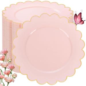 LIYH 100 Pcs Pink Plastic Plates with Gold Disposable Pink Dessert Plates 7.5" Gold Plastic Plate,Baby Shower Plate Set Suitable for Weddings Bridal Showers Afternoon Tea Mother's Day