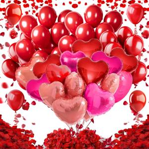 Red Latex Balloons,Red and Rose Red and Rose Glod Heart-Shaped Aluminum Foil Balloon,Red Fake Petals for Valentines Wedding Bridal Shower Anniversary Engagement Party Supplies Decorations
