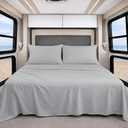 Shreem Linen Luxury 4 Piece Microfiber RV Sheet Set, Deep Pocket Fits Up to 10 inch, Soft, Wrinkle-Resistant, Camper, Travel Trailer Bedding, Short King 72x75, Light Grey