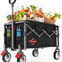 Deomod Collapsible Foldable Wagon, Heavy Duty Wagons Carts Foldable with Two Drink Holders and All Terrain Rolling Wheels with Brake, Utility Grocery Wagon Cart for Camping Shopping Sports and Fishing