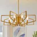 Gold Chandelier, 8-Light Farmhouse Dining Room Light Fixture, Geometric Pendant Lights Kitchen Island, Modern Industrial Chandelier for Living Room, Bedroom, Foyer, Stairway, Entryway
