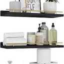 WOPITUES Floating Shelves with Gold Metal Guardrail, Shelves for Wall Decor Set of 3, Wall Shelves for Bedroom, Bathroom, Kitchen, Living Room, Plants, Picture Frames, Art Black and Gold