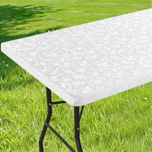 Smiry Rectangle Picnic Table Cloth, Elastic Waterproof Fitted Heavy Duty Vinyl Tablecloths, Wipeable Washable Table Covers for Kitchen, Dining, Camping, Outdoor (White, 30" X 60")